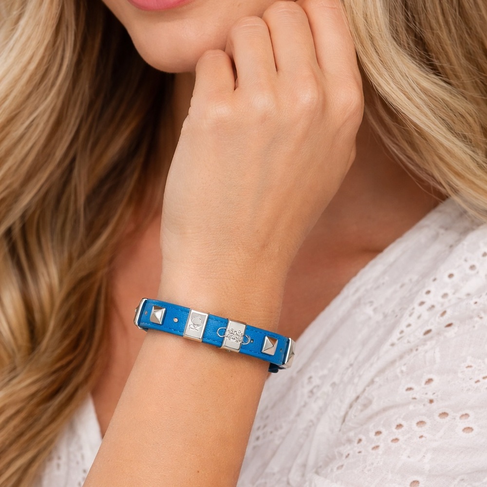 Rustic Cuff Blue Bracelet with Silver Clasp | Adjustable | Leather